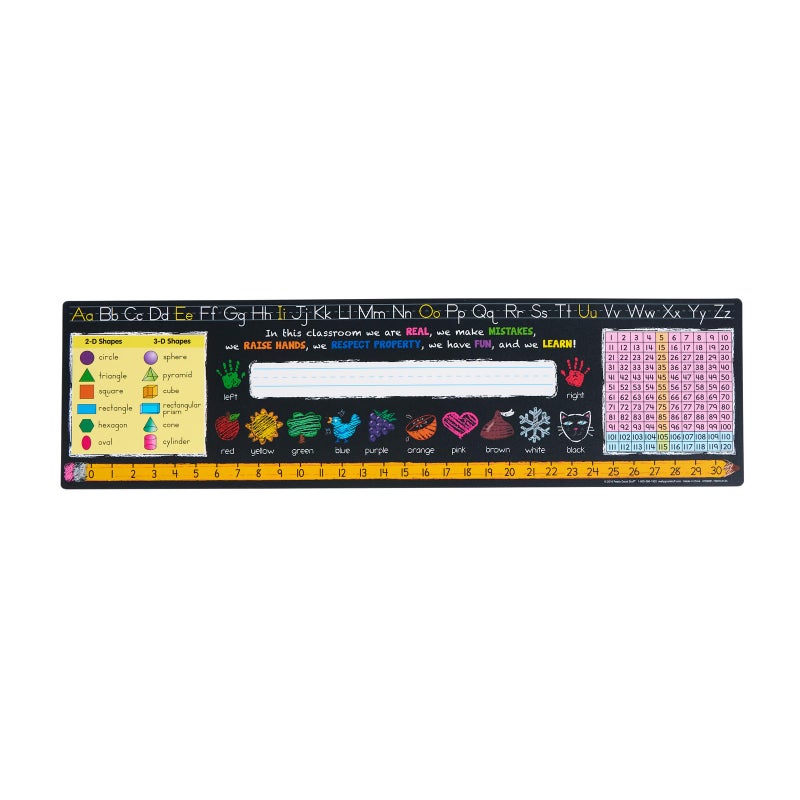Really Good Stuff 24PK Chalkboard-Style Grades K-2 Self-Adhesive Deluxe Plastic Desktop Reference Nameplate with a Number Line, Alphabet Letters, 2-D and 3-D Shapes, Colors, Left and Right, 120 Grid - Image 1